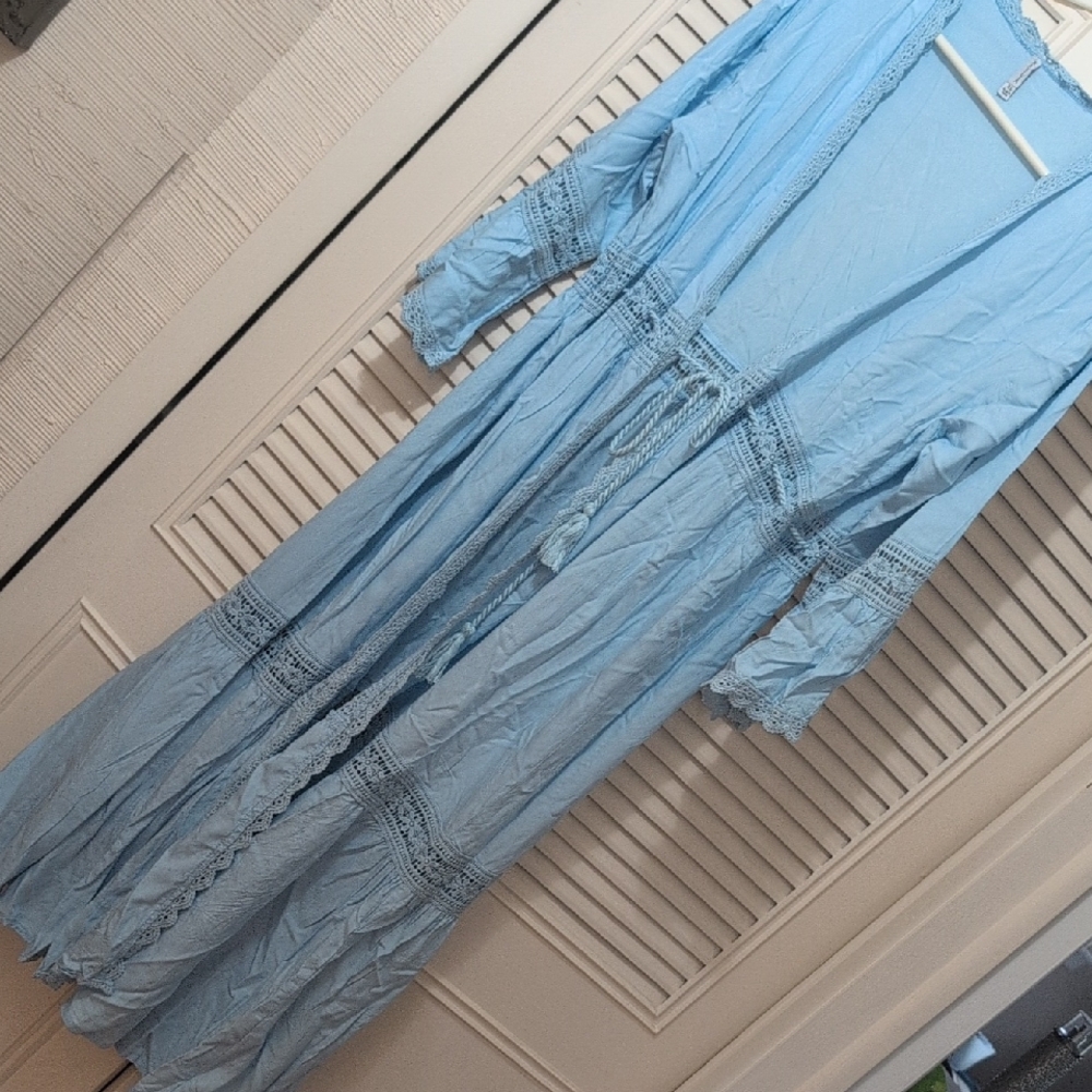 Raviya Sky Blue Lace Maxi Cover-up/Robe XL